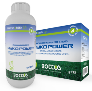 Myko Power, prodotto a base di micorrize pensato per favorire lo sviluppo radicale e il benessere del tappeto erboso.