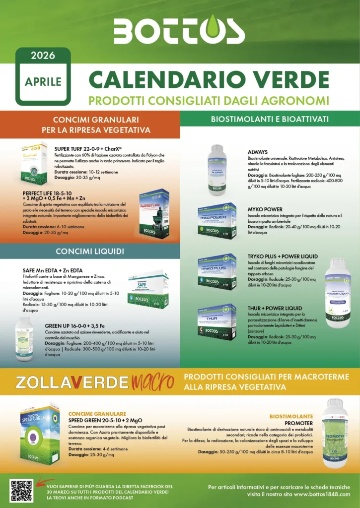 Calendario Verde di Aprile 2026 Bottos