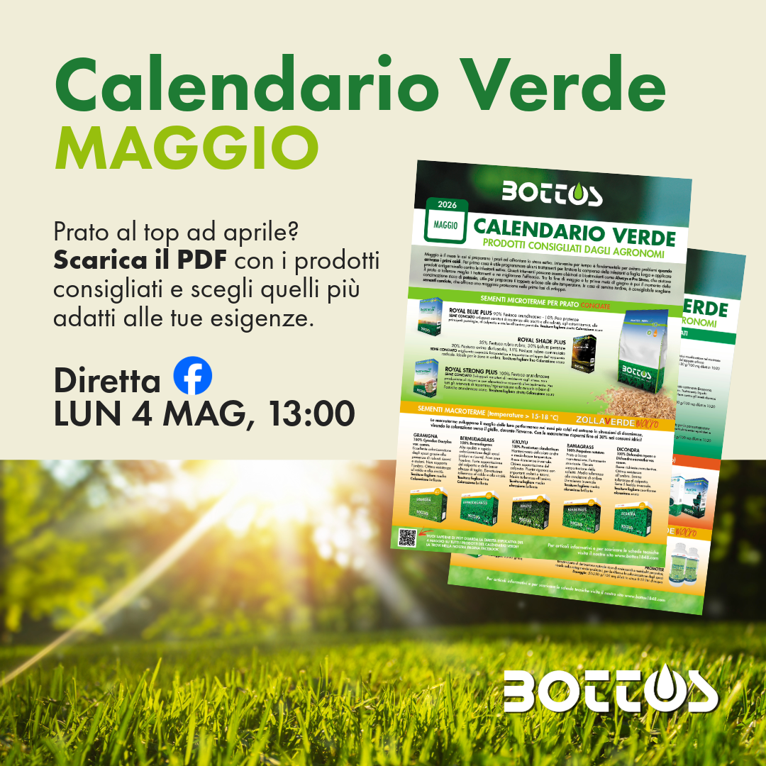 Scarica il Calendario Verde Bottos di maggio con consigli per il prato