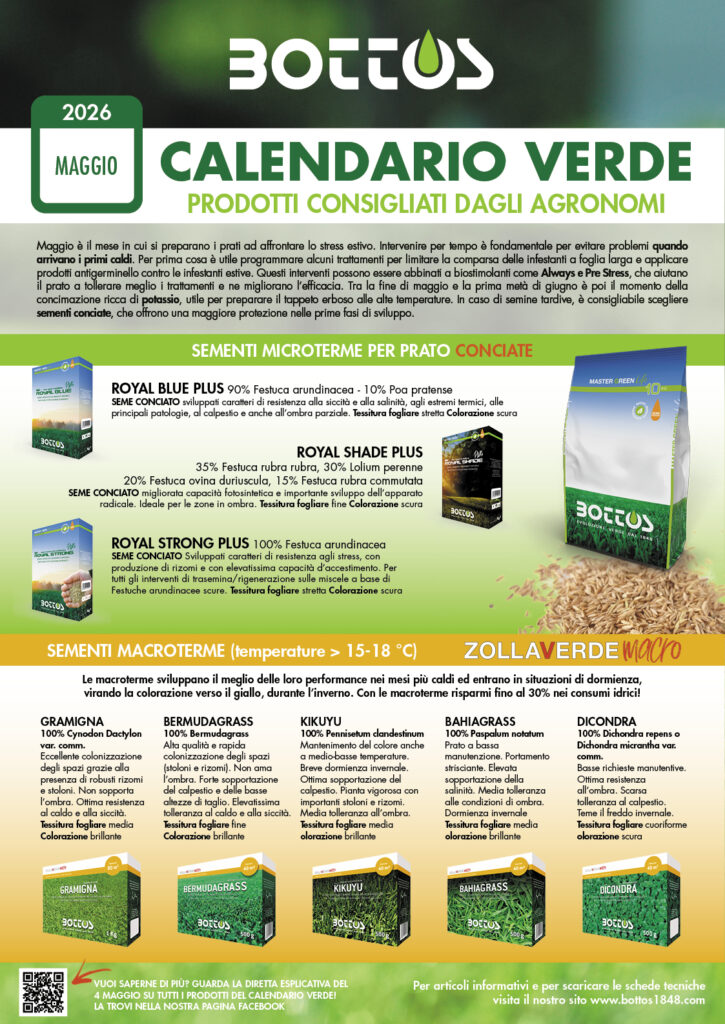 Calendario Verde Bottos di maggio con consigli per il prato