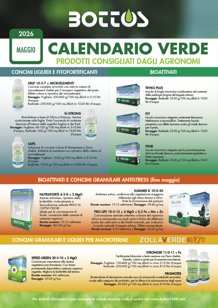 Calendario Verde Bottos di maggio con consigli per il prato