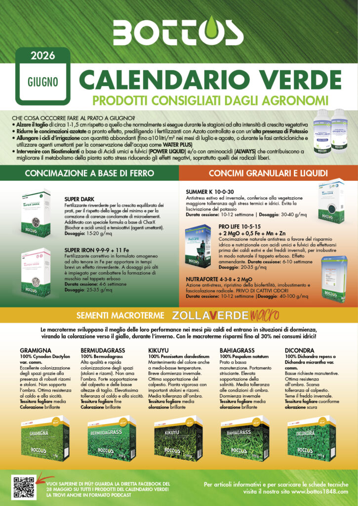 Calendario Verde Bottos di giugno con consigli per il prato