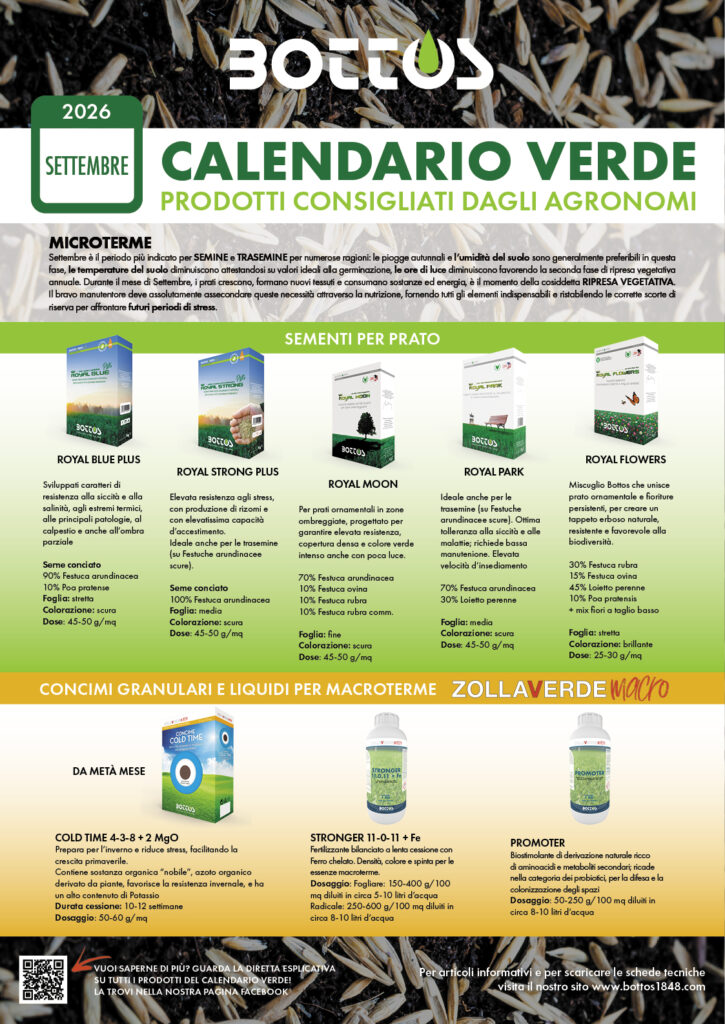 Calendario Verde Bottos di settembre con consigli per il prato