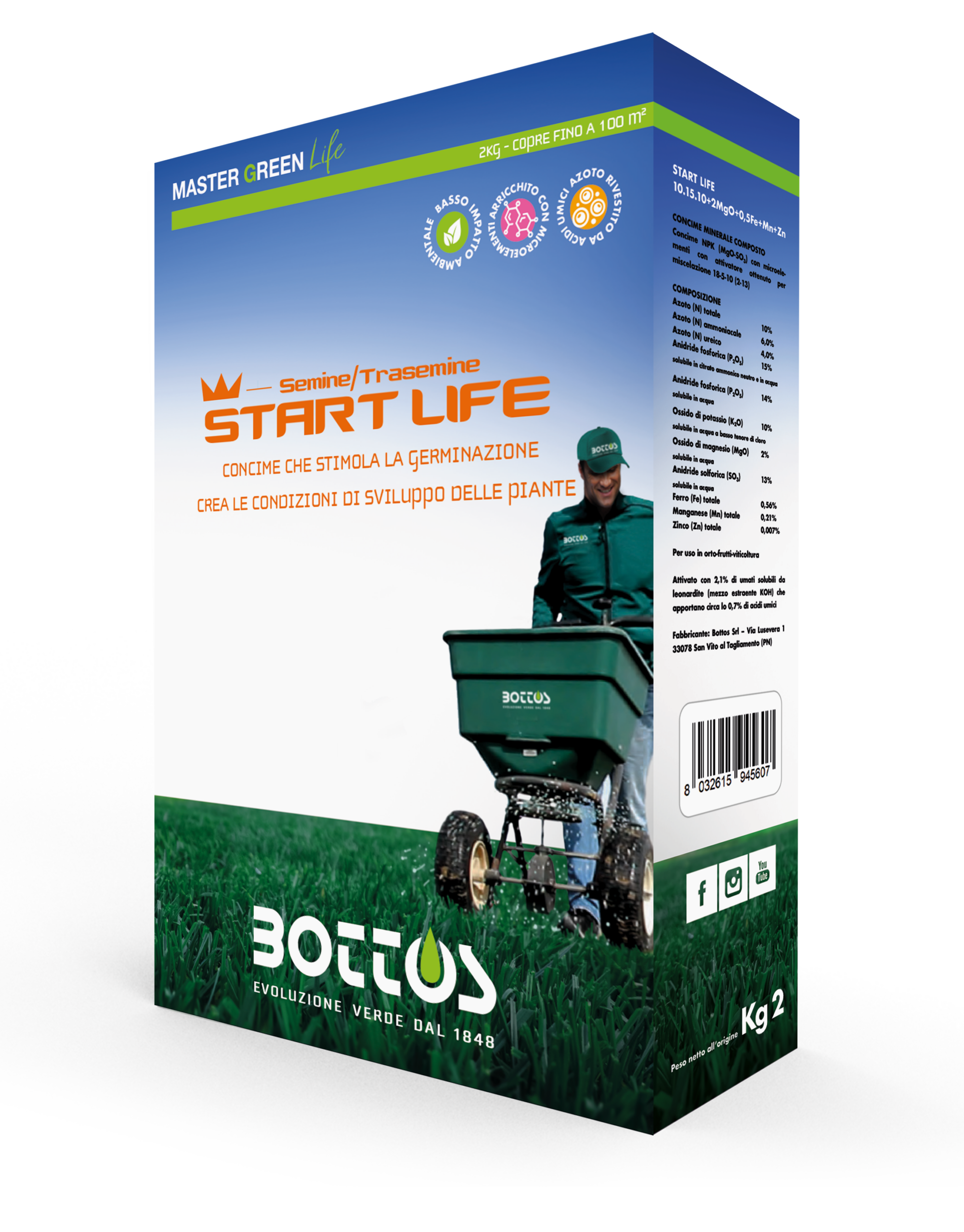 Start Life concime organico per la nutrizione iniziale del tappeto erboso, utilizzabile durante gli interventi di semina e rigenerazione.