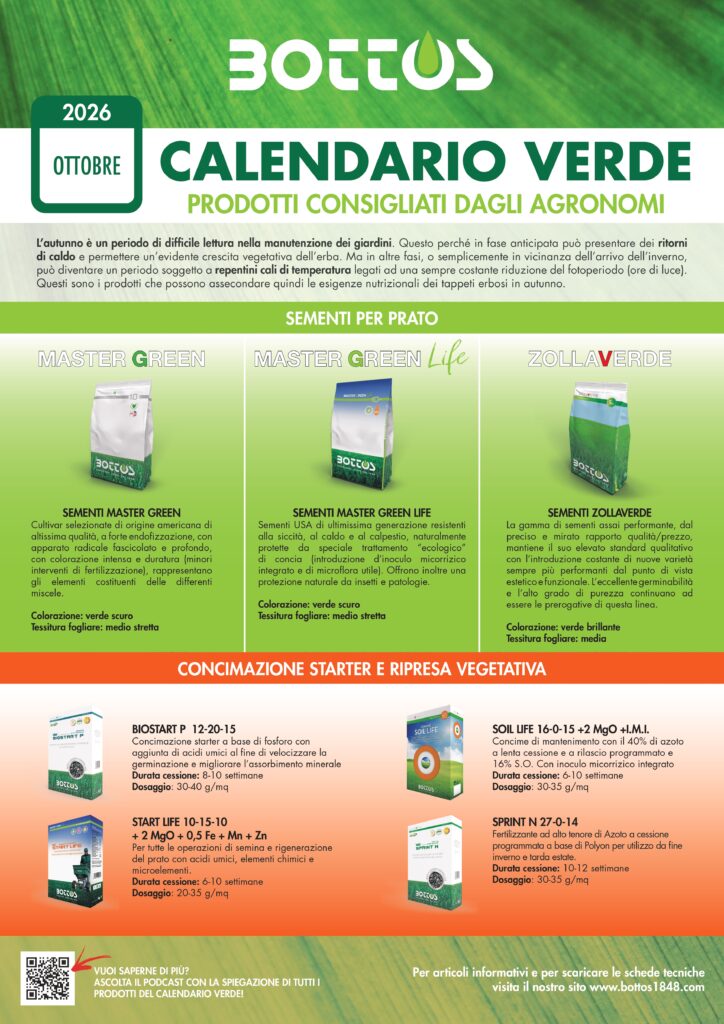 Calendario Verde Bottos di ottobre con consigli per il prato