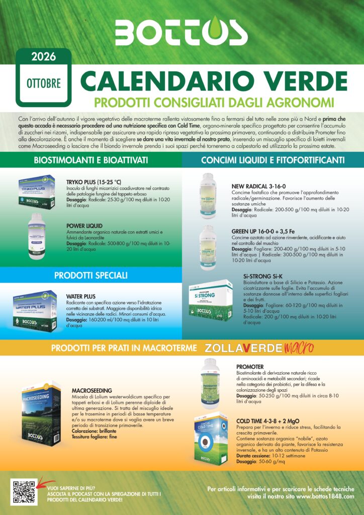 Calendario Verde Bottos di ottobre con consigli per il prato